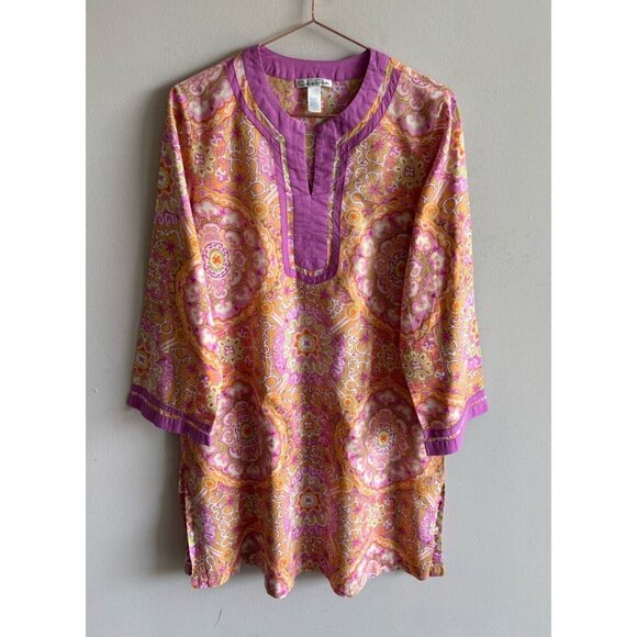 Oscar De La Renta Womens Long Sleeve Pink Paisley Print Mini Shift Dress Sz S - Picture 5 of 12